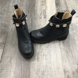 Steve Madden Black Ankle Booties with Gold Jewel Strap